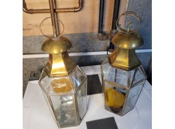 Set Of 2 Brass Candle Lanterns (Basement)
