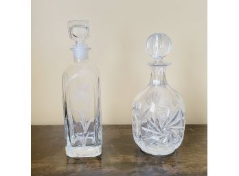 Set Of 2 Hand Cut Crystal Bottles With Stoppers (Dining Room)