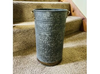 Galvanized Metal Bucket With Brass Tone Band (Entryway)