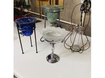 Assorted Decorative Bowls With Metal Stands Lot (Basement Shelf)