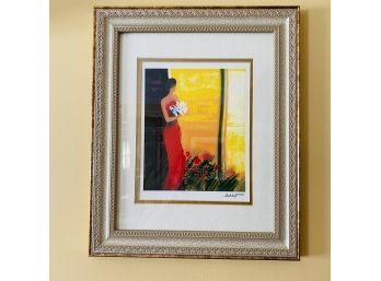 Framed Emile Bellet Woman With Flowers Art Print (Diningroom)