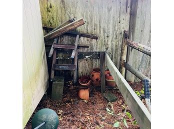 Saw Horse Parts And Assorted Pots (Shed)