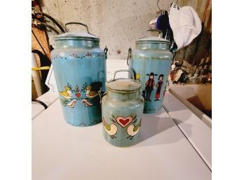 Set Of 3 Vintage Hand Painted Milk Cans(Basement)