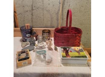 Mixed Decorative Item Lot With Red Basket (Basement)