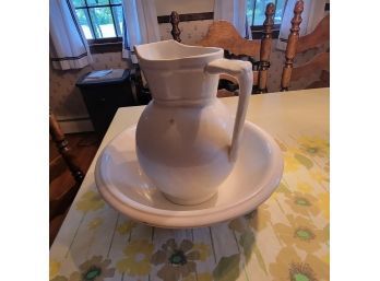 Antique Empire Pottery Wash Pitcher And Basin (Dining Room)