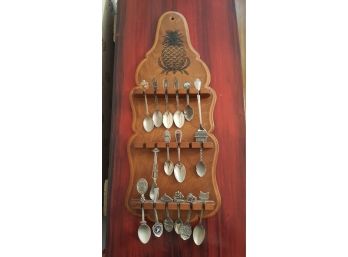 Vintage Spoon Rack With Collection Of Travel Souvenir Spoons 8w X 19.5h (dining Room)