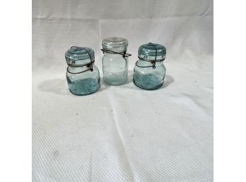 Vintage Blue Atlas And Lighting Jars