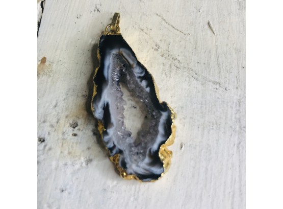 Polished Blue Geode Pendant With Gold Tone Edge