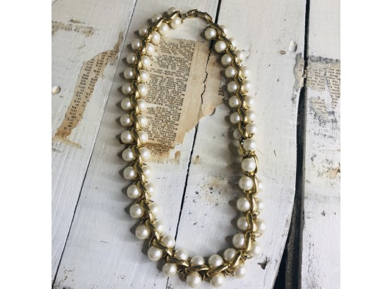 Vintage 1930s Napier Gold Tone And Faux Pearl Necklace