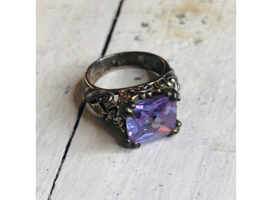 Sterling Ring With Purple Center