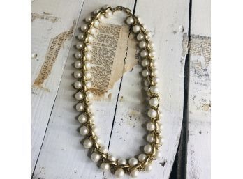 Vintage 1930s Napier Gold Tone And Faux Pearl Necklace