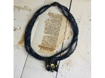 Multi-strand Blue Beaded Necklace With Sterling Pendant