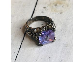 Sterling Ring With Purple Center