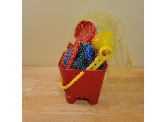 Red Beach Pail With Sand Toys