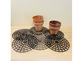12' Round Plant Stands And Terracotta Pots