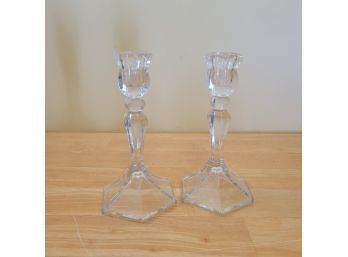 Set Of 2 Glass Candlestick Holders