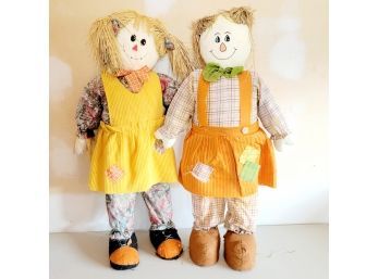 Set Of 2 Free Standing Straw Girls  Fall Decorations