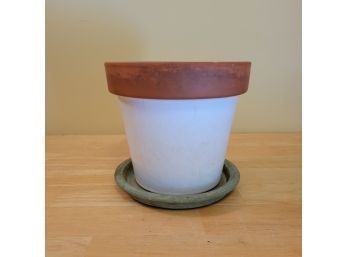 New England Pottery Planter With Tray From Portugal