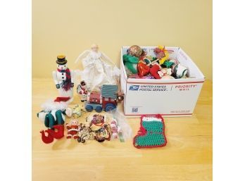 Box Of Christmas Ornaments And Decor. Some Vintage!