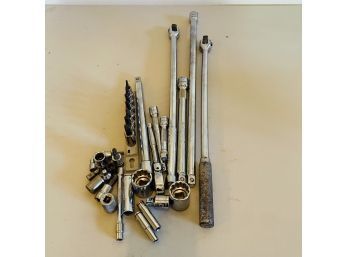 Assorted Breaker Bars, Wrenches, Extensions, Sockets, And Bits Lot