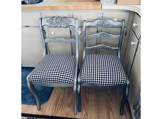Pair Of Painted Chairs With Black Gingham Seats (Kitchen)