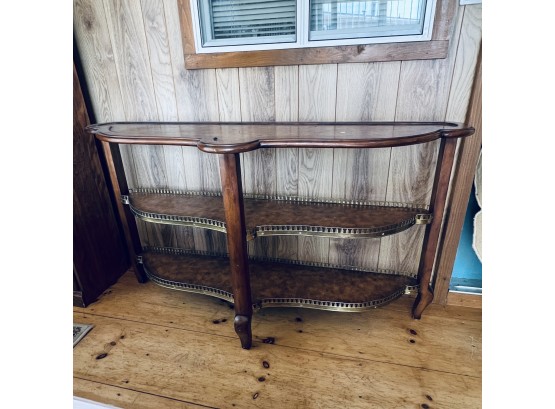 Vintage Console Table With Shelves And Metal Trim (Sunroom)