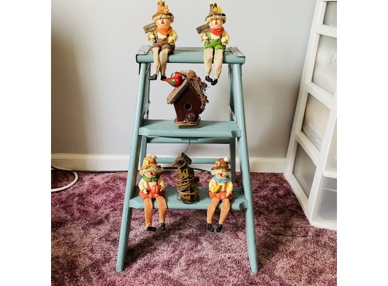 Fall Decorations Lot With Refinished Wooden Display Ladder (Livingroom)
