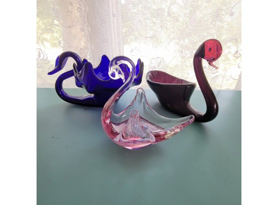 Set Of 3 Glass Swan Dishes (Kitchen)