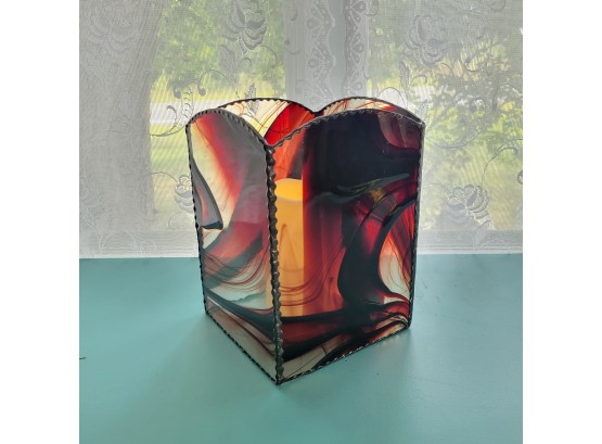 Red And Black Glass Candle Holder (Kitchen)