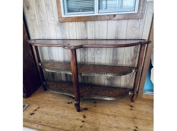 Vintage Console Table With Shelves And Metal Trim (Sunroom)