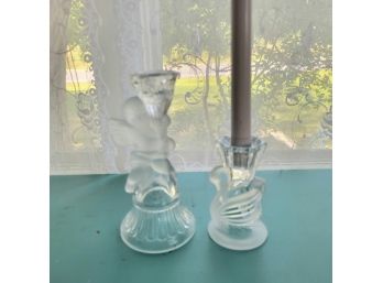 Set Of 2 Frosted Glass Candle Holders (Kitchen)