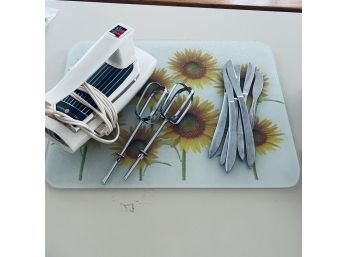 Glass Cutting Board, Vintage Mixer And Knives (Kitchen)