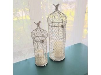 Set Of 2 White Wire Candle Holders (Kitchen)