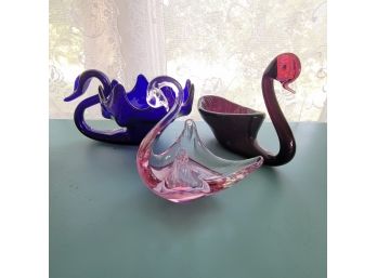 Set Of 3 Glass Swan Dishes (Kitchen)