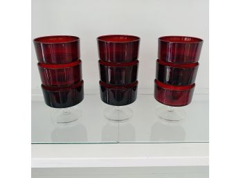 Arcoroc France Ruby Red Cranberry Low Sherbet Glasses - Set Of Nine (Livingroom)