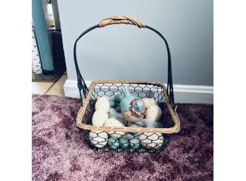 Basket With Painted Eggs And Bird Figure (Living Room)