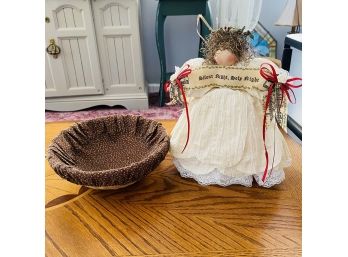 Paper Angel Christmas Ornament With Wicker Bowl (Livingroom)
