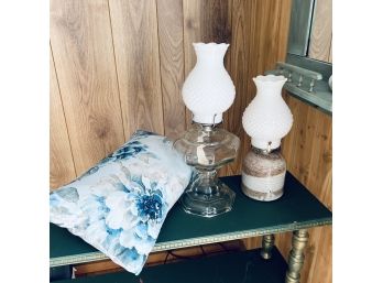 Pair Of Oil Lamps And A Toss Pillow (Sunroom)