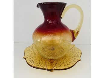 Fall-Themed Glass Pitcher With Plate (Livingroom)