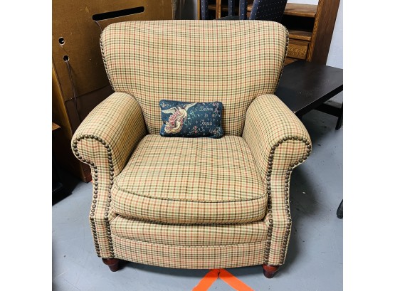 Plaid Upholstered Chair With Nailhead Trim