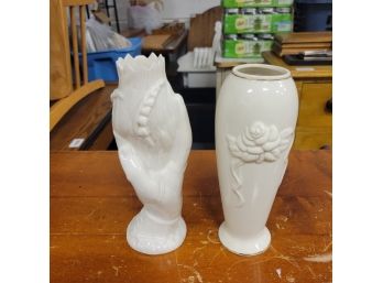 Set Of 2 White Vases. One Lenox Other Unmarked