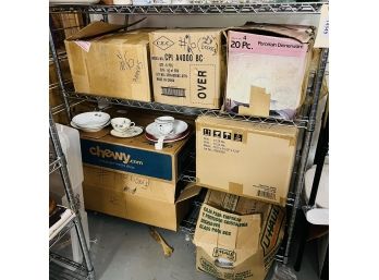 Infrared Cooker And Multiple Boxes Of Dishware - Noritake And Others (Shelves 4 And 5)