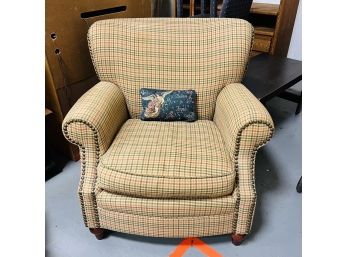 Plaid Upholstered Chair With Nailhead Trim