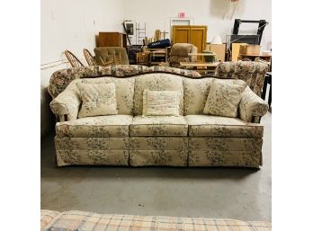 Vintage Floral Cloth And Wood Sofa (79'x32'x36')