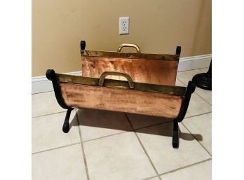 Large Heavy Copper And Cast Iron Log Holder (Mudroom)