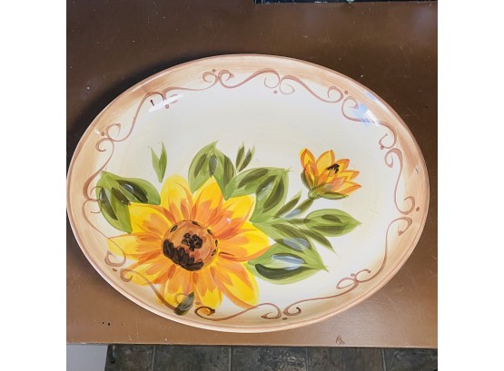 Table-Tops Unlimited 15' Ceramic Oval Hand-Painted Sunflower Platter (Zone 1)