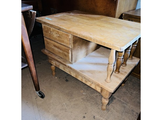 Vintage Table With Two Drawers And Open Storage Area - For Refinishing * (Barn - Side Room)