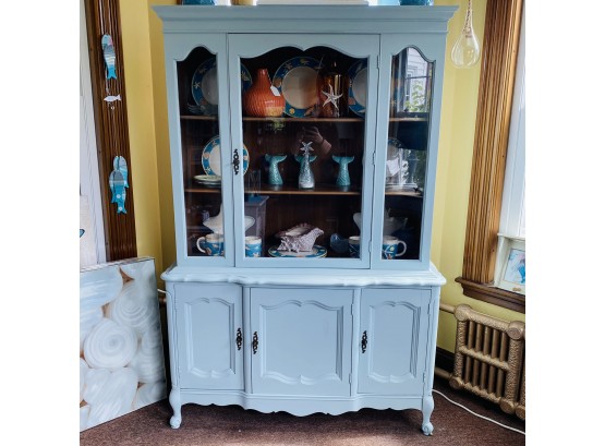 Light Blue And Wood Refinished China Cabinet 45.5'x68'x15' (Zone 3)