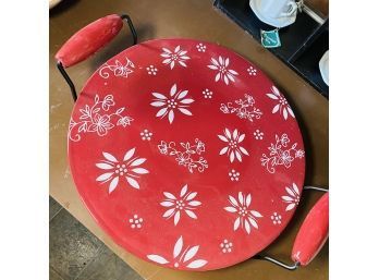 15' Red And White Floral Lace Ceramic Platter With Metal Carrying Rack (Zone 1)