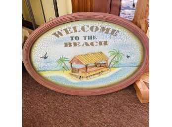 Painted Weathered Wood 'Welcome To The Beach' Sign (Zone 3)